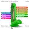 Dildo 6' verde con base de sopapa y testiculos